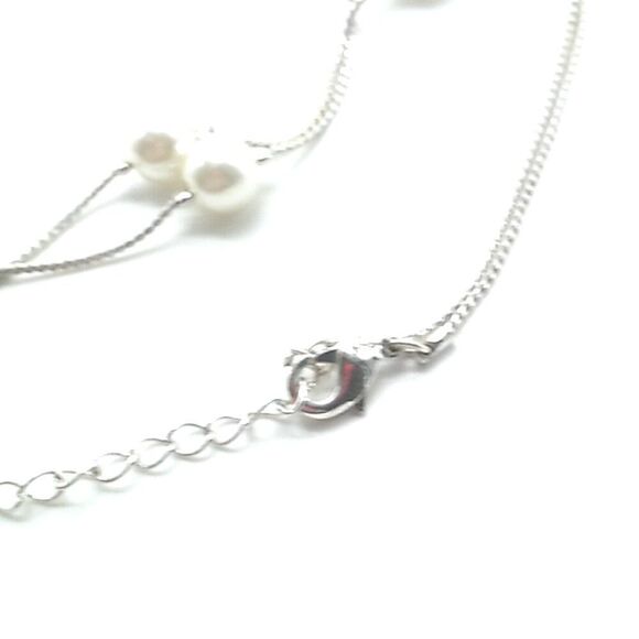 Delicate Tin Cup Faux Pearl Necklace Very Long Silver-tone Thin Chain 73 inches - Picture 6 of 14
